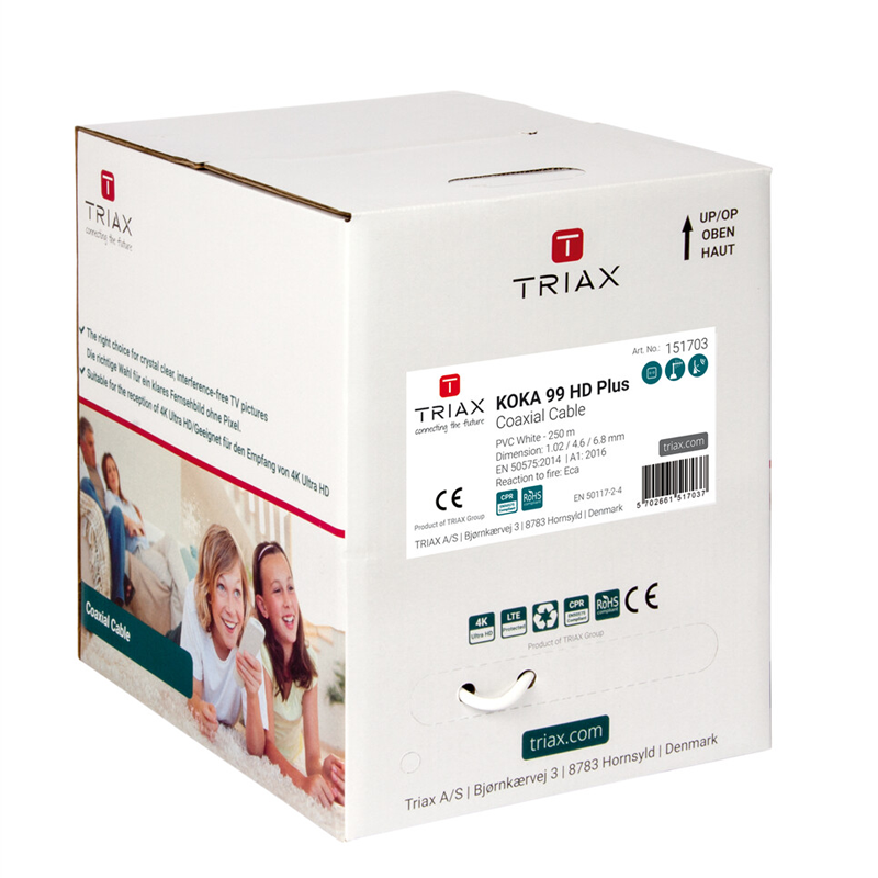 TRIAX KOKA 99 HD Plus PVC, white, 250m, CU,Triple Shielded,EN 50575 (Eca), LTE protected, ≥ 120 dB Pullbox