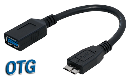 OTG (On The Go) USB 3.0 Micro B plug to USB A jack, 10cm, black