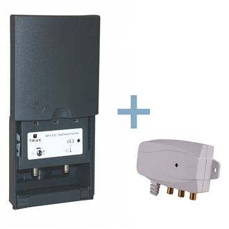 TRIAX MFA 633 Kit, ενισχυτής ιστού μίας εισόδου UHF, 35dB 105dBμV, τροφοδοτικό 12V DC